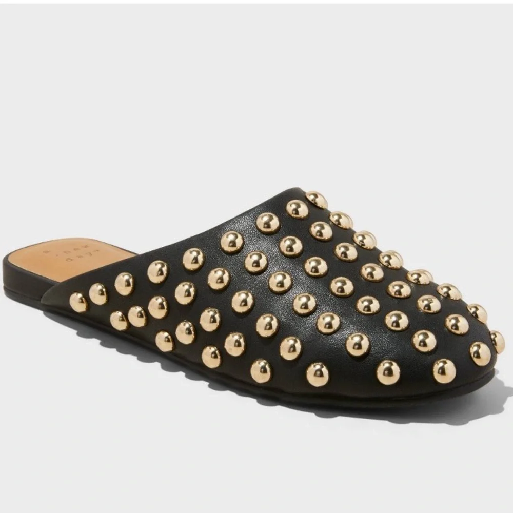 “A new Day” “Channing” black, gold studded mules; size 8; worn once for pics - Picture 2 of 7